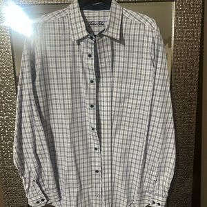 Tasso Elba Blue and White Casual Button Down Shirt